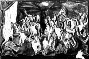 Fig. 3. Pippo Oriani, Fantaisie de Dubat, 1935, cm 180 x 220, lieu inconnu (d’après Enrico Crispolti, Il secondo futurismo : Torino 1923-1938, Torino 1961, p. 163).