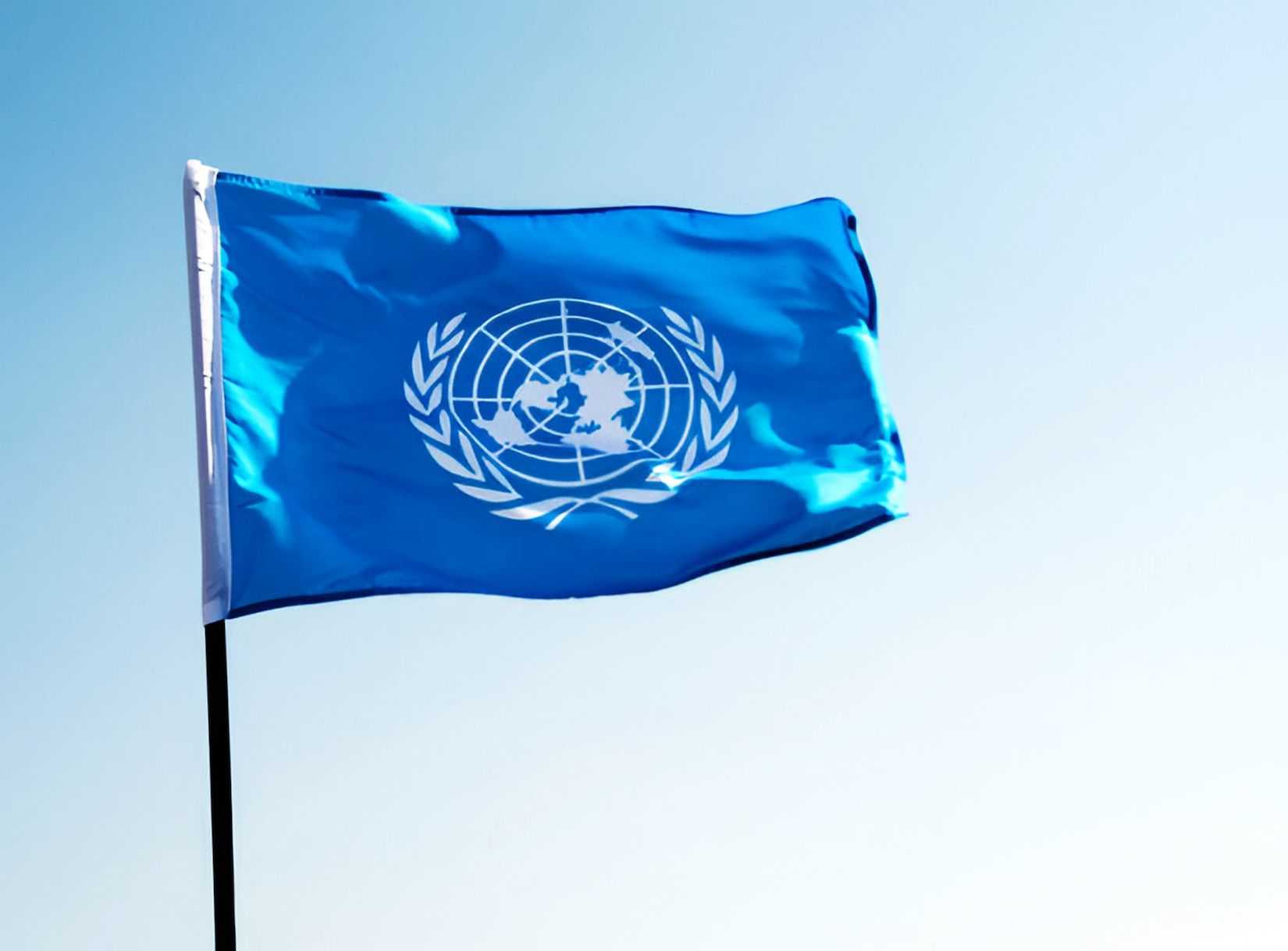 United Nations flag waving in the wind