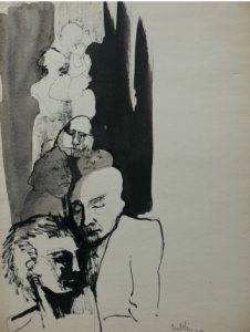 Fig 1 : Lea Lublin, <em>Sans titre (foule)</em>, 1958, encre sur papier, collection privée (Buenos Aires). © Hélène Gheysens.