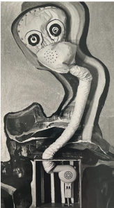 Figure 2 : Lea Lublin, <em>Titre inconnu</em>, huile et objets rapportés sur toile, s.d. (1965), photographie noir et blanc, archives Lea Lublin (Paris). © Nicolas Lublin.