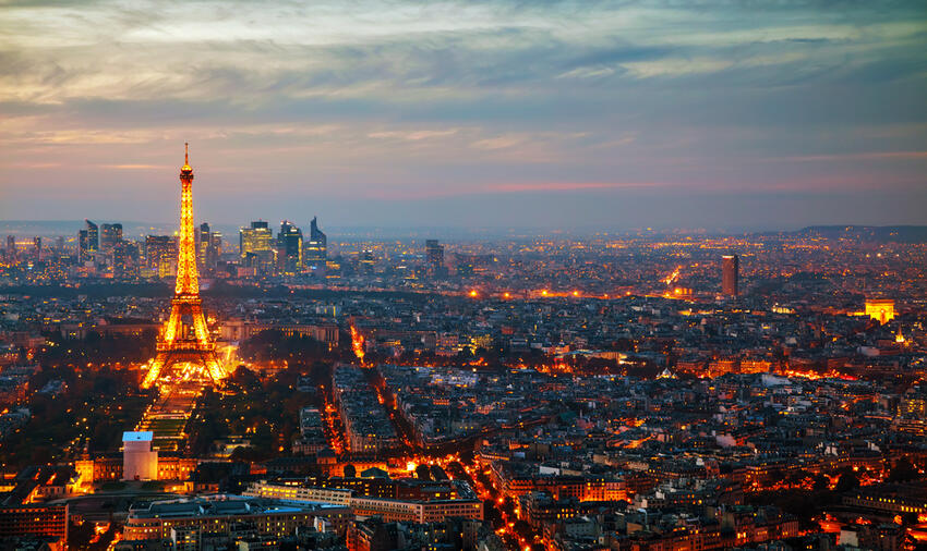  the Eiffel tower aerial view on November 1, 2016 in Paris @Shutterstock