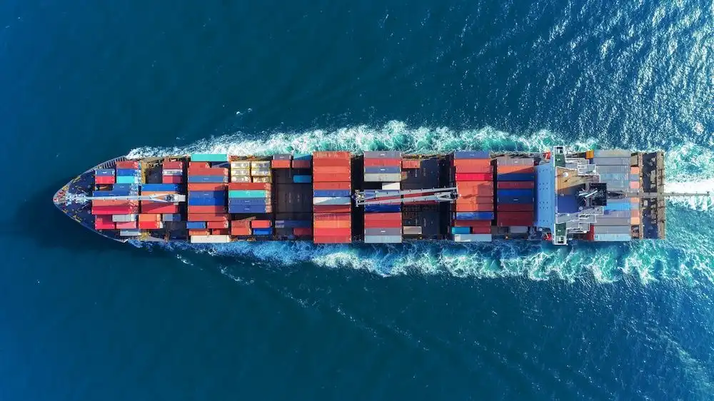 Containers on a ship out at sea