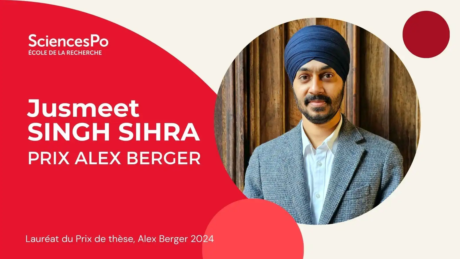 Jusmeet Singh Sihra, prix Alex Berger 2024