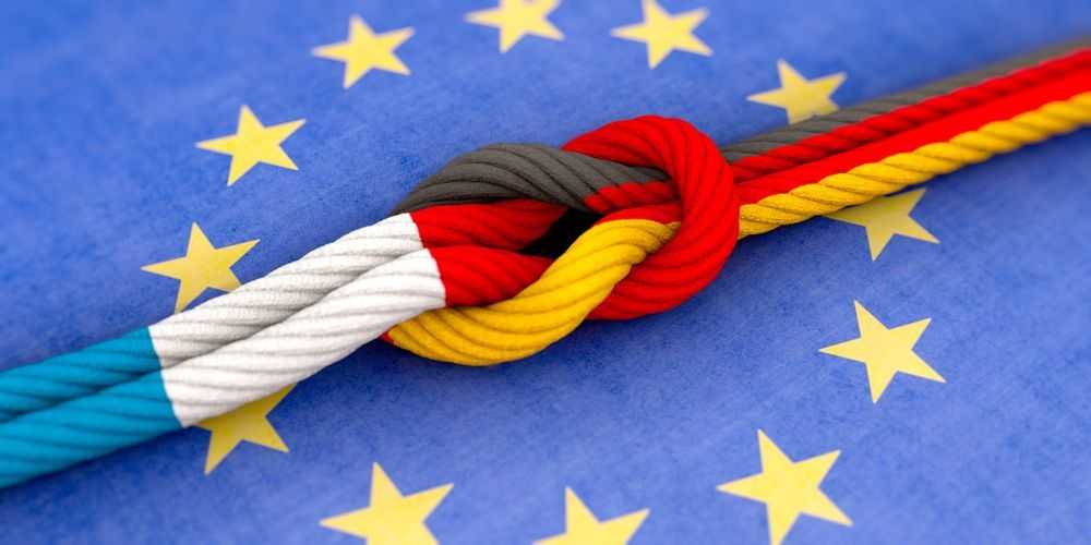 The french and german colours intertwined on the flag of the european union