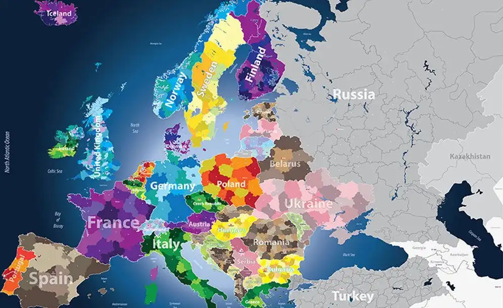 Carte détaillée des régions européennes