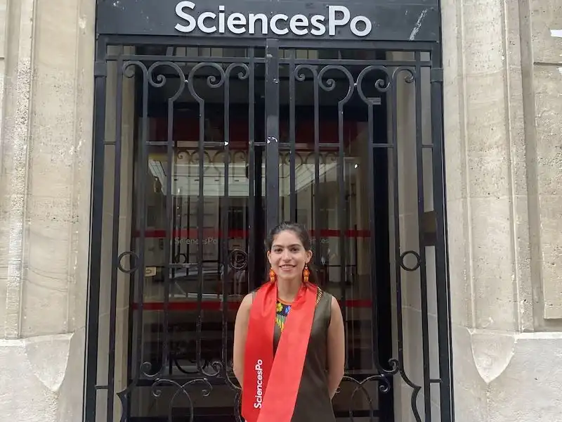 Ana Paula Rios Camarena Suarez del Real in front of Sciences Po, in Paris