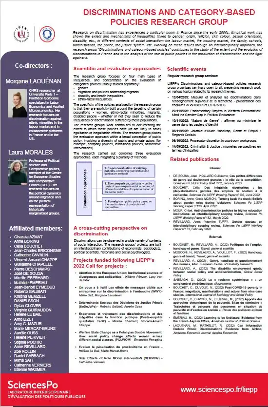 Download the poster of the Discriminations and Category-based Policies Research Group