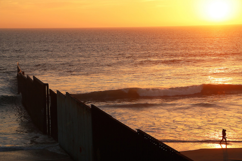 Woman clandestinely crossing the Mexico-US border